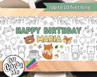 Woodland Giant Coloring Banner Birthday Party Coloring Poster Forest Animals Birthday Giant Coloring Table Runner Birthday Personalized