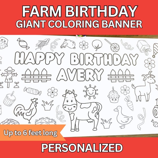 Farm Animals Birthday Giant Coloring Poster Paper Table Runner Birthday Party Decoration Personalized Coloring Paper Tablecloth Kids Games