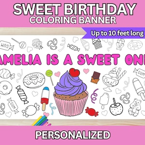 Sweet One Birthday Party Two Sweet Giant Coloring Poster Paper Table Runner Birthday Party Personalized Coloring Table Paper