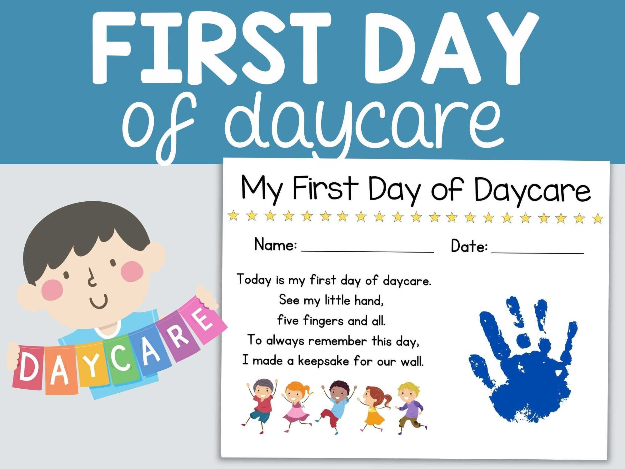 First Day of Daycare Handprint Art Poem Keepsake, First Day of Daycare First Day of Daycare Handprint Art Poem Keepsake, First Day of Daycare