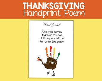 Thanksgiving Handprint Art Turkey Poem, Fall Crafts for Kids, Thanksgiving Kids Poem, Handprint Craft, Sensory Craft, Thanksgiving Printable