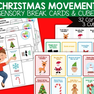 Cartoline di movimento natalizie, cubo di movimento, rottura sensoriale del corpo, autoregolazione, strumenti di regolazione della classe, carte azione, tempo cerchio