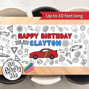 Race Car Birthday Giant Coloring Banner Coloring Poster Runner Birthday Party Personalized Coloring Table Runner Paper Tablecloth Kids Party