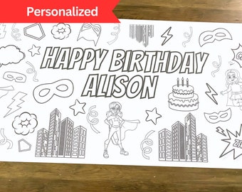 Hero Birthday Party Giant Coloring Poster Paper Table Runner Birthday Party Decoration Personalized Coloring Paper Tablecloth Kid Party Game