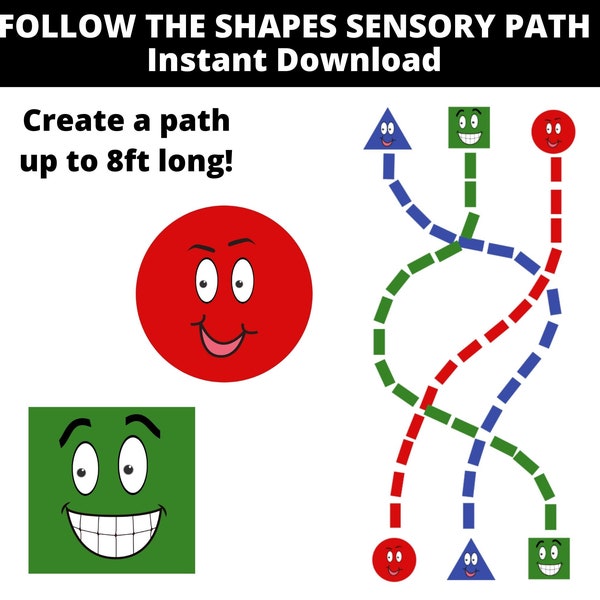 Sensory Path SVG Instant Download, Follow the Shapes Sensory Pathway, Cricut SVG, Silhouette Cut File, Movement Break, Brain Breaks, Therapy