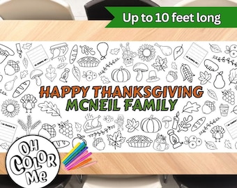 Thanksgiving Coloring Banner Paper Table Runner Family Dinner Party Decoration Personalized Coloring Table Runner Paper Tablecloth