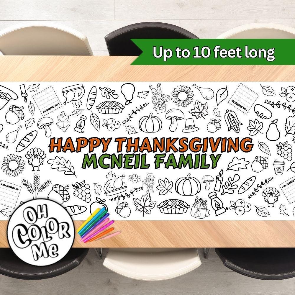 3-Pack Thanksgiving Coloring Tablecloth For Kids – 54x108 Inch, Disposable Paper Table Cover With Turkey & Pumpkin Designs