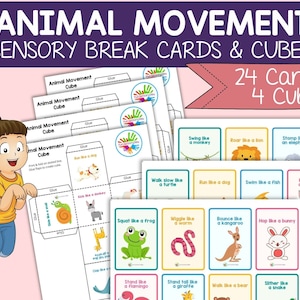 Carte di movimento degli animali, Cubi di movimento, Pausa del corpo sensoriale, Attività di autoregolazione, Strumenti di regolazione in classe, Schede azione, Tempo di cerchio