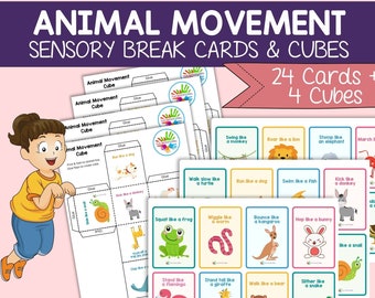 Animal Movement Cards, Movement Cubes, Sensory Body Break, Zelfregulatie Activiteiten, Classroom Regulation Tools, Actiekaarten, Circle Time