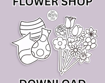 Flower Shop Coloring Download, Bouquet Craft, Flower Vase Printable