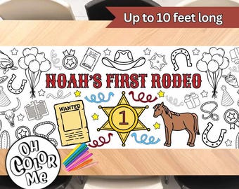 First Rodeo Birthday Coloring Banner Party Cowboy Wild West Birthday Giant Coloring Table Runner Birthday Party Personalized Coloring Paper