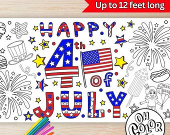 4th of July Giant Coloring Poster Paper Table Runner Independence Day Party Table Coloring Sheet Paper Tablecloth Fourth of July Activity