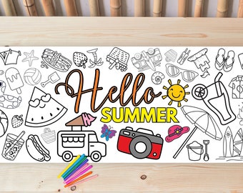 Summer Giant Coloring Poster Paper Table Runner Summer Party Table Coloring Sheet Paper Tablecloth Kids Summer Activity