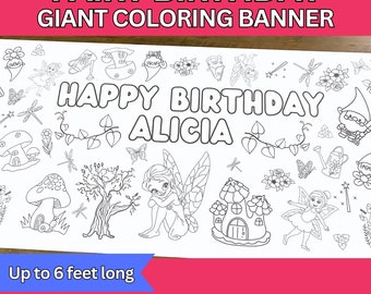 Fairy Garden Birthday Party Giant Coloring Poster Paper Table Runner Birthday Party Personalized Coloring Paper Tablecloth