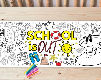 School is Out Summer Giant Coloring Poster Paper Table Runner Year End Party Table Coloring Sheet Paper Tablecloth Kids Summer Activity
