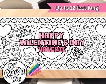 Valentines Day Giant Coloring Banner Love Day Coloring Table Runner Valentine Class Activity Decoration Personalized Coloring Poster