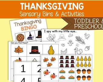 Thanksgiving Activities Sensory Bins, Bingo and I Spy - Toddler, Preschool, PreK,  Sensory Activities for Kids, Thanksgiving Printable