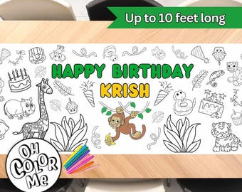 Jungle Birthday Giant Coloring Banner Party Animal Personalized Table Runner Safari Birthday Party Wild One Two Wild Fourever Wild Banner