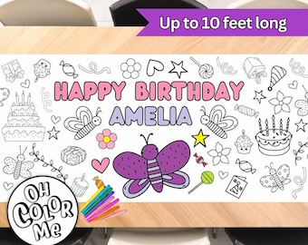 Butterfly Birthday Giant Coloring Banner Birthday Party Decoration Personalized Coloring Paper Tablecloth Kids Party Games Coloring Poster