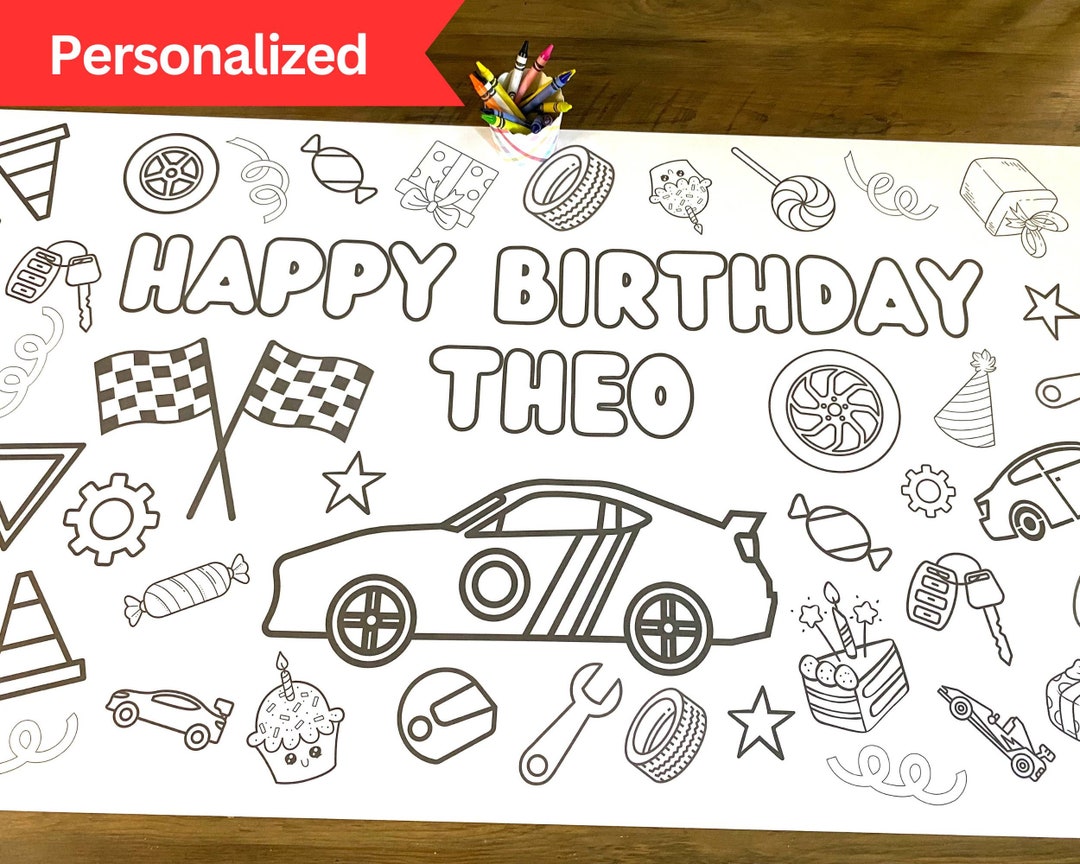 Race Car Birthday Giant Coloring Poster Paper Table Runner Birthday ...