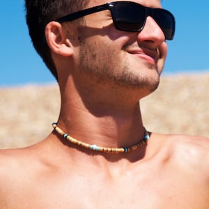Mannen kralen ketting, tribal surfer ketting, unisex sieraden