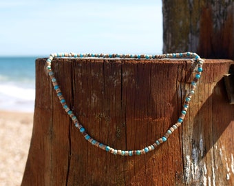 Collier surf bois de cocotier et jaspe impression, collier de tous les jours, bijoux naturels