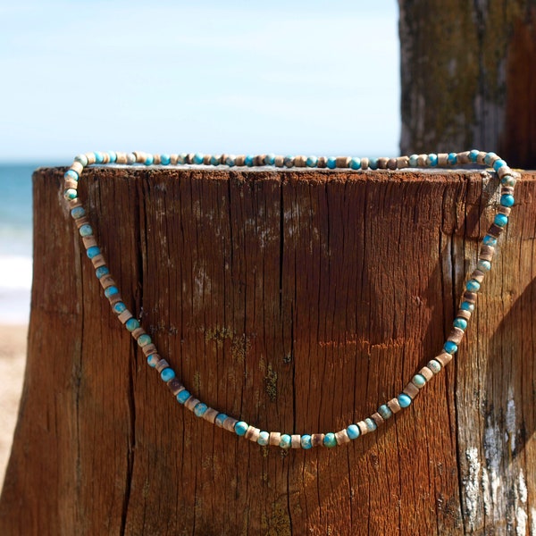 Kokoshout en impressie jasper surf ketting, alledaagse ketting, natuurlijke sieraden