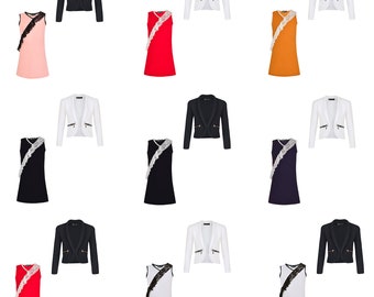 Girls Lace Frill Detail Dress Bundle with Long Sleeve Zip Pocket Blazer