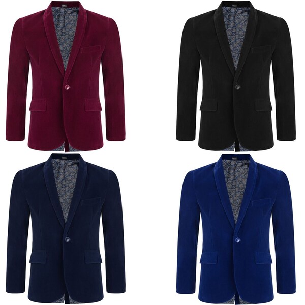 Boy Velvet Blazer Kid Suit Jacket Paisley Lining Smart Casual Formal Coat