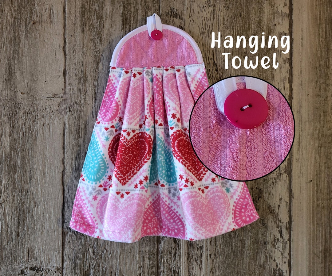 Valentine Hearts Hanging Kitchen Hand Towel, Valentine's Day Dish Towel