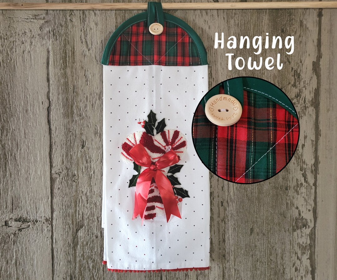 Christmas Candy Cane Kitchen Towel, Embroidered Kitchen Hand Towel