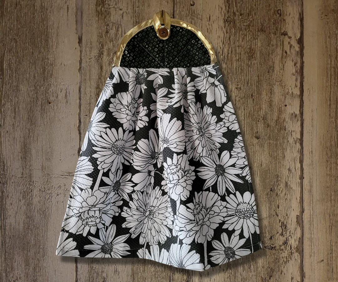 Floral Hanging Kitchen Towel, Black and White Hanging Kitchen Towel ...
