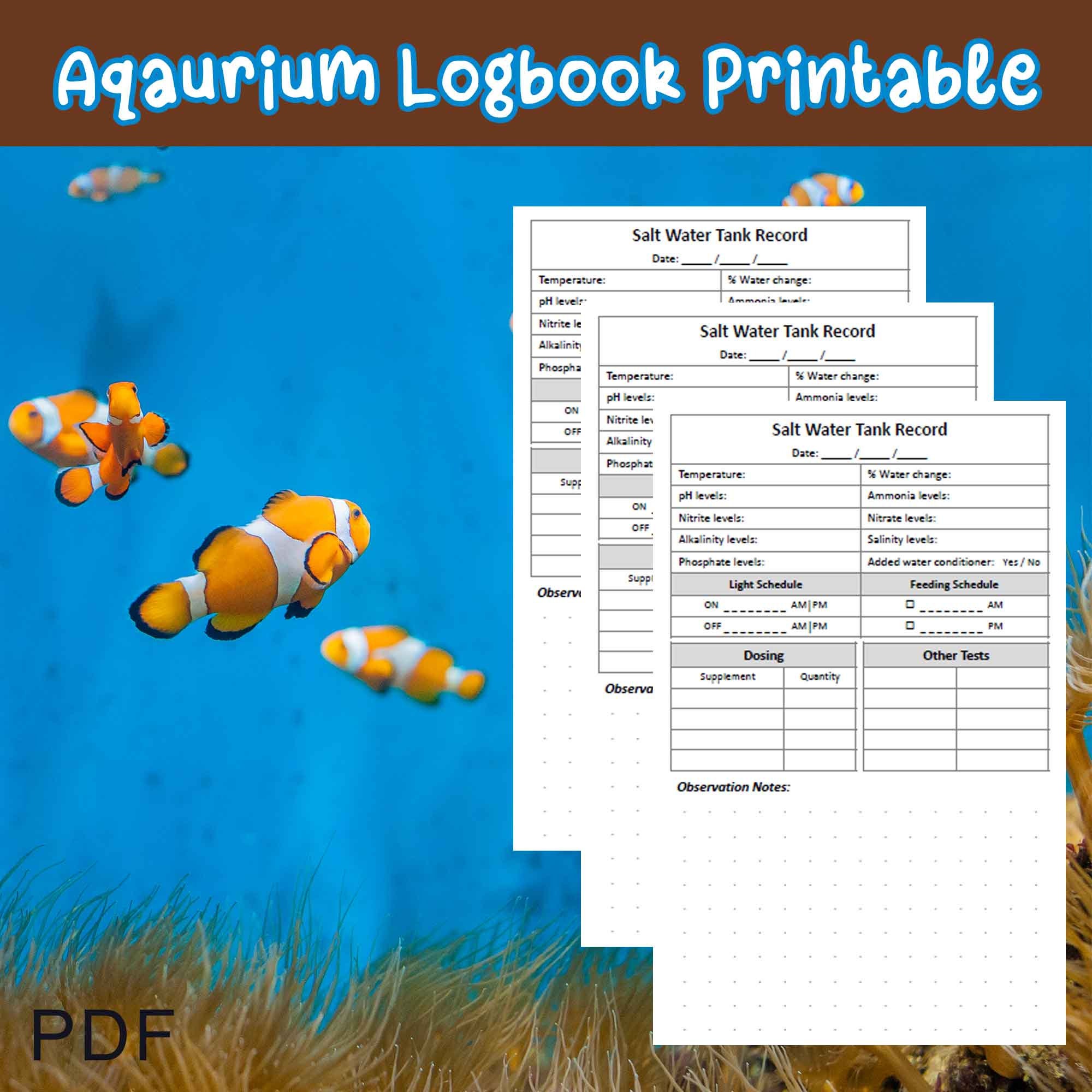Aquarium log book printable Etsy