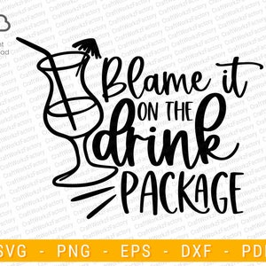 Könnte beinhalten: Schwarzweißes Grafikdesign mit einem Cocktailglas und dem Text "Blame it on the drink package".