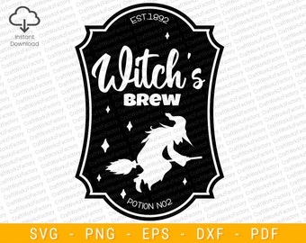 Witchs Brew Bottle Labels, potion labels svg, witch potion labels png, halloween poison label cut file | instant download and Printable