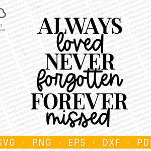 Always loved never forgotten forever missed svg, Christmas Quote, Holiday Sayings, Memorial Svg | Instant download