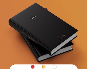 2025-2026 Custom black daily / monthly planner with your zodiac and calendar! Agenda, personalized journal. Gift for a friend
