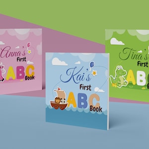 Personalized first ABC book, Best gift for a child, baby shower, letters with animals, Custom alphabet book, high quality print, handmade!