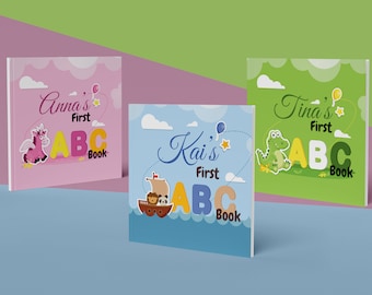 Personalized first ABC book, Best gift for a child, baby shower, letters with animals, Custom alphabet book, high quality print, handmade!