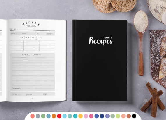 Personalized recipe book with measurement page. Write your own 228 recipes!  Custom gift for birthday, gift for mom and dad. Hard-soft covers