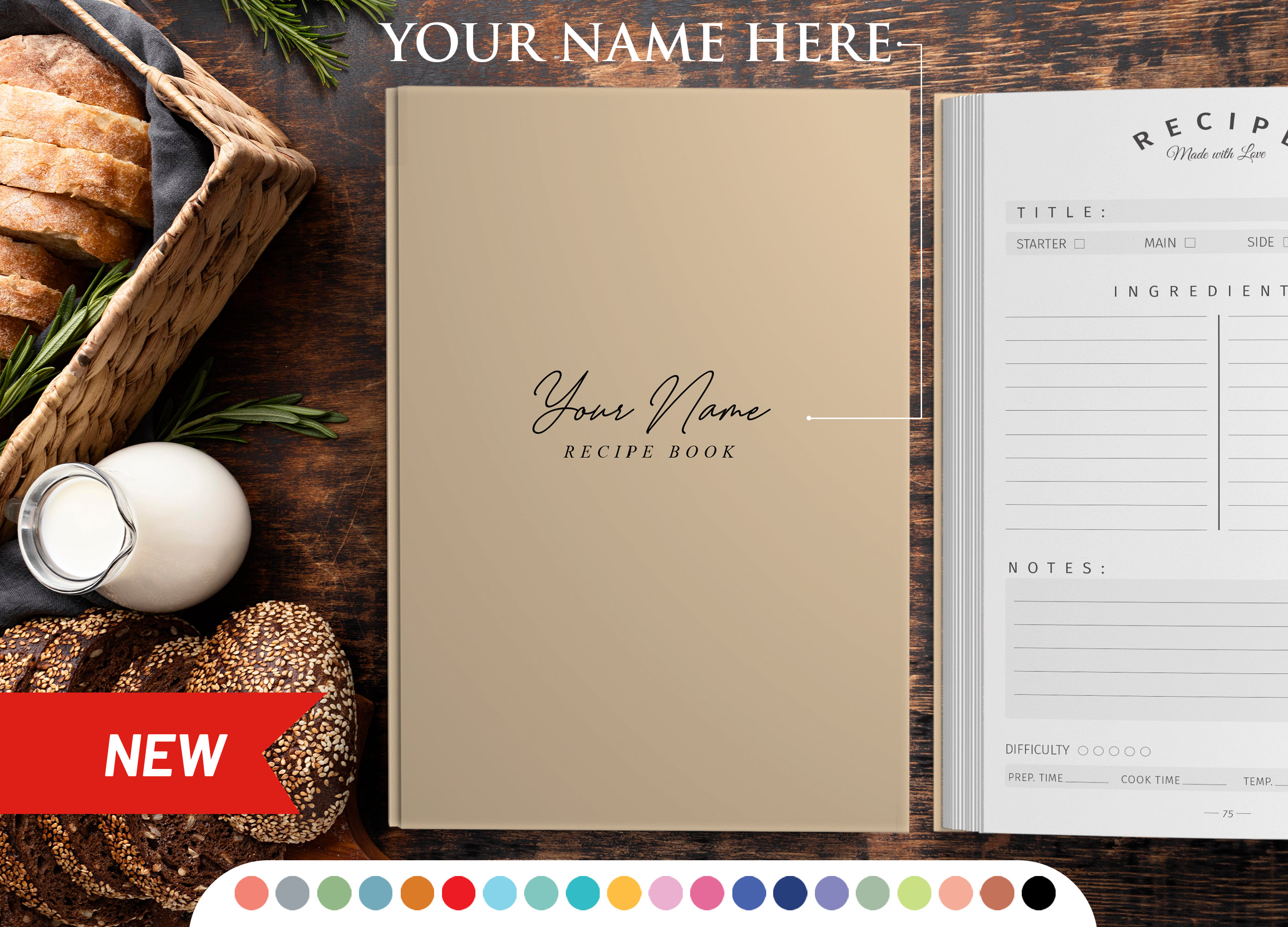 Personalized recipe book with measurement page. Write your own 228 recipes! Custom gift for birthday, gift for mom and dad. Anniversary gift