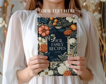 Personalized Floral Recipe Book: Navy Blue Custom Journal