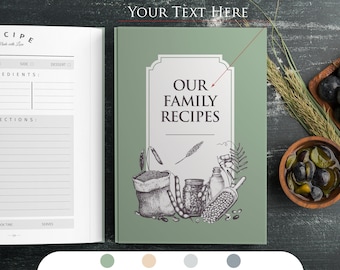 Personalized recipe book with measurement page. Write your own 228 recipes! Custom gift for birthday, gift for mom and dad. Hard-soft covers