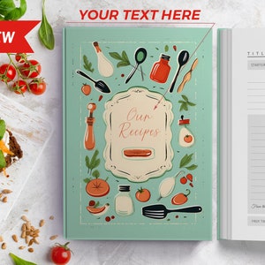 Write your own 114 or 228 recipes-Personalized blank cookbook with measurement page. Custom gift for birthday, gift for friend, gift for mom