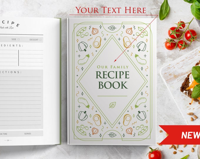 Personalized recipe book with measurement page. Write your own 228 recipes! Custom gift for birthday, gift for mom and dad. Anniversary gift