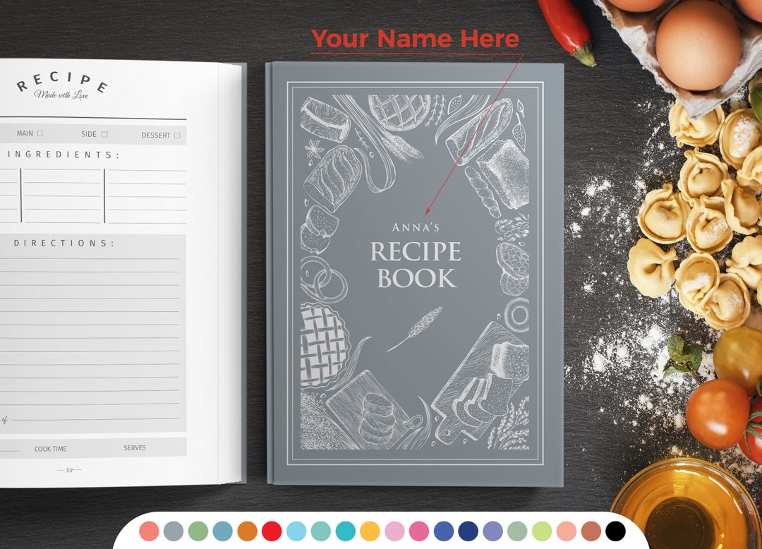 Personalized recipe book with measurement page. Write your own 228 recipes!  Custom gift for birthday, gift for mom and dad. Hard-soft covers