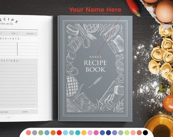 Personalized recipe book with measurement page. Write your own 228 recipes! Custom gift for birthday, gift for mom and dad. Anniversary gift