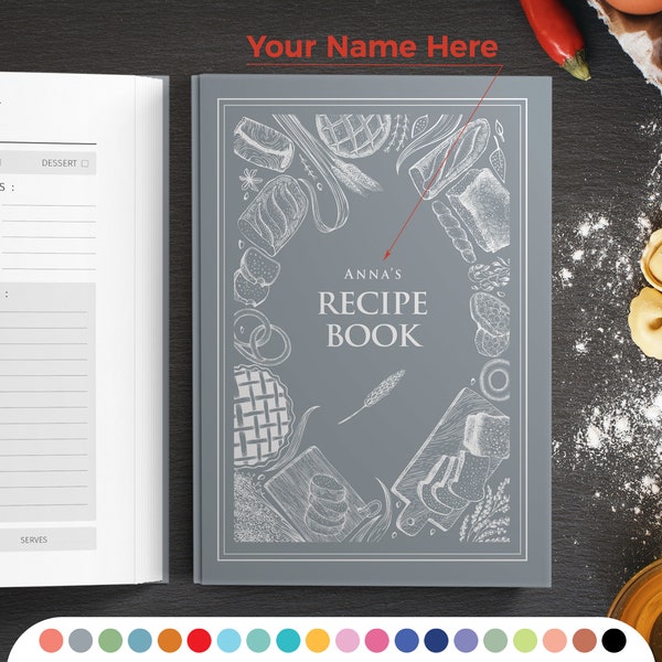 Personalized recipe book with measurement page. Write your own 228 recipes! Custom gift for birthday, gift for mom and dad. Anniversary gift