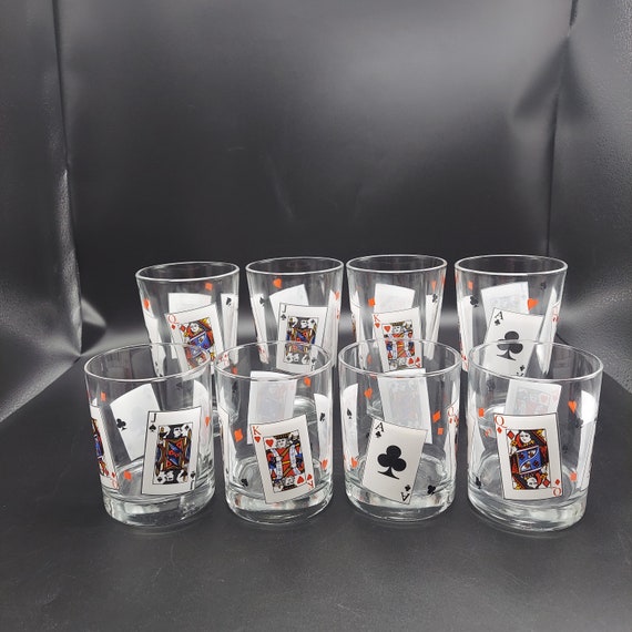 Set of 8 Vintage Playing Card Glasses 12 Oz & 6 Oz Retro Etsy
