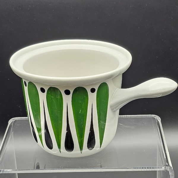 Stig Lindberg Bibi Breger Design Comedia Cooking Pot | Gustavsberg Danish | MCM 1950's | Green & Black Heavy Ceramic | Sweden | Ugnseldfast